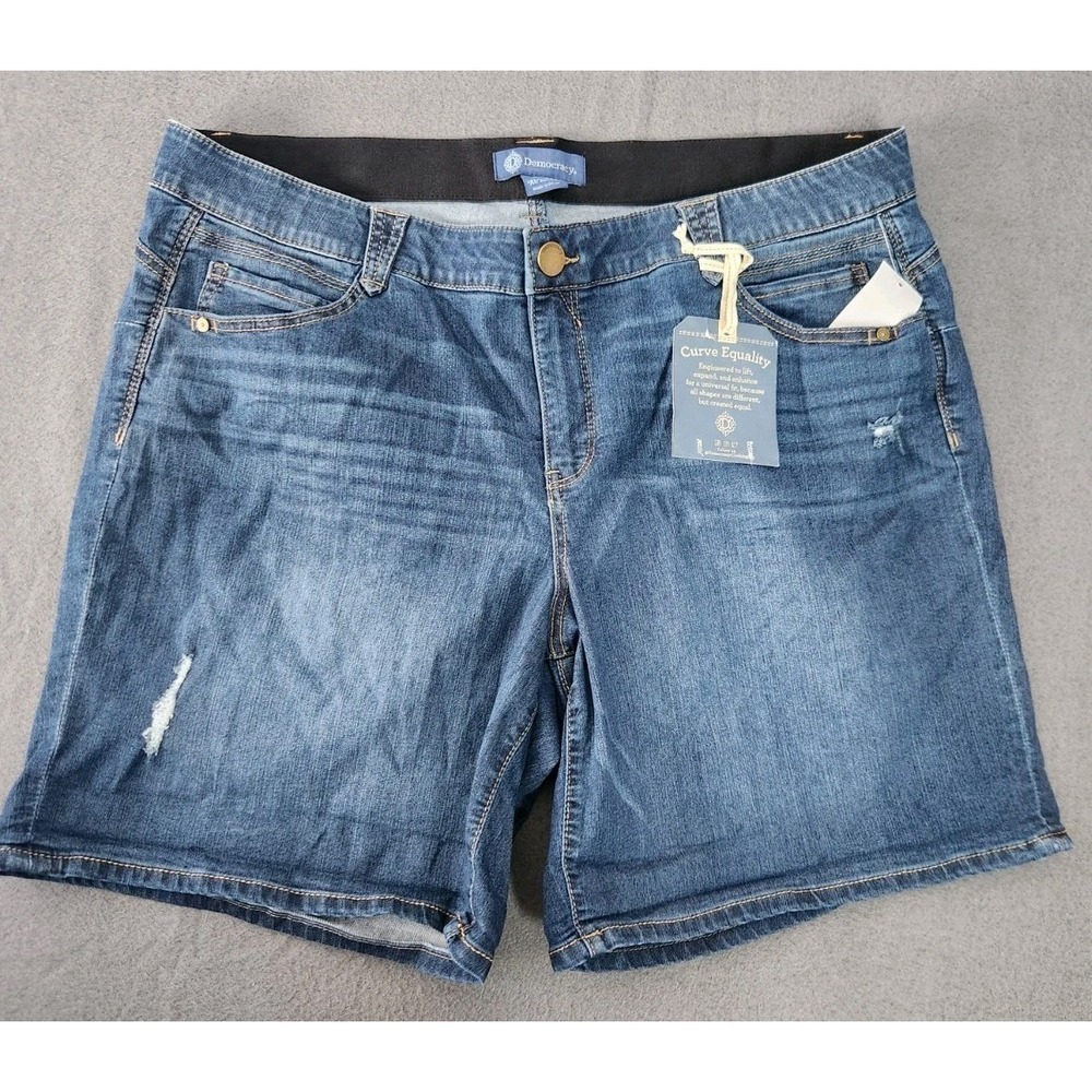 Democracy Ab Solution Shorts Womens 22W Blue High Rise Stretch Distressed Denim